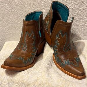 Ariat Women’s Dixon Cowboy Booties Brown and Teal Ankle Boots